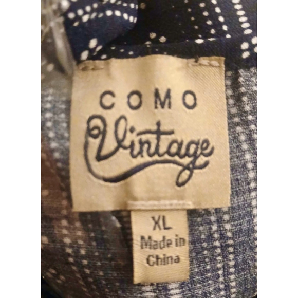 Como Vintage Blue Striped Boho Tie Neck Blouse XL JC373 - Picture 3 of 8